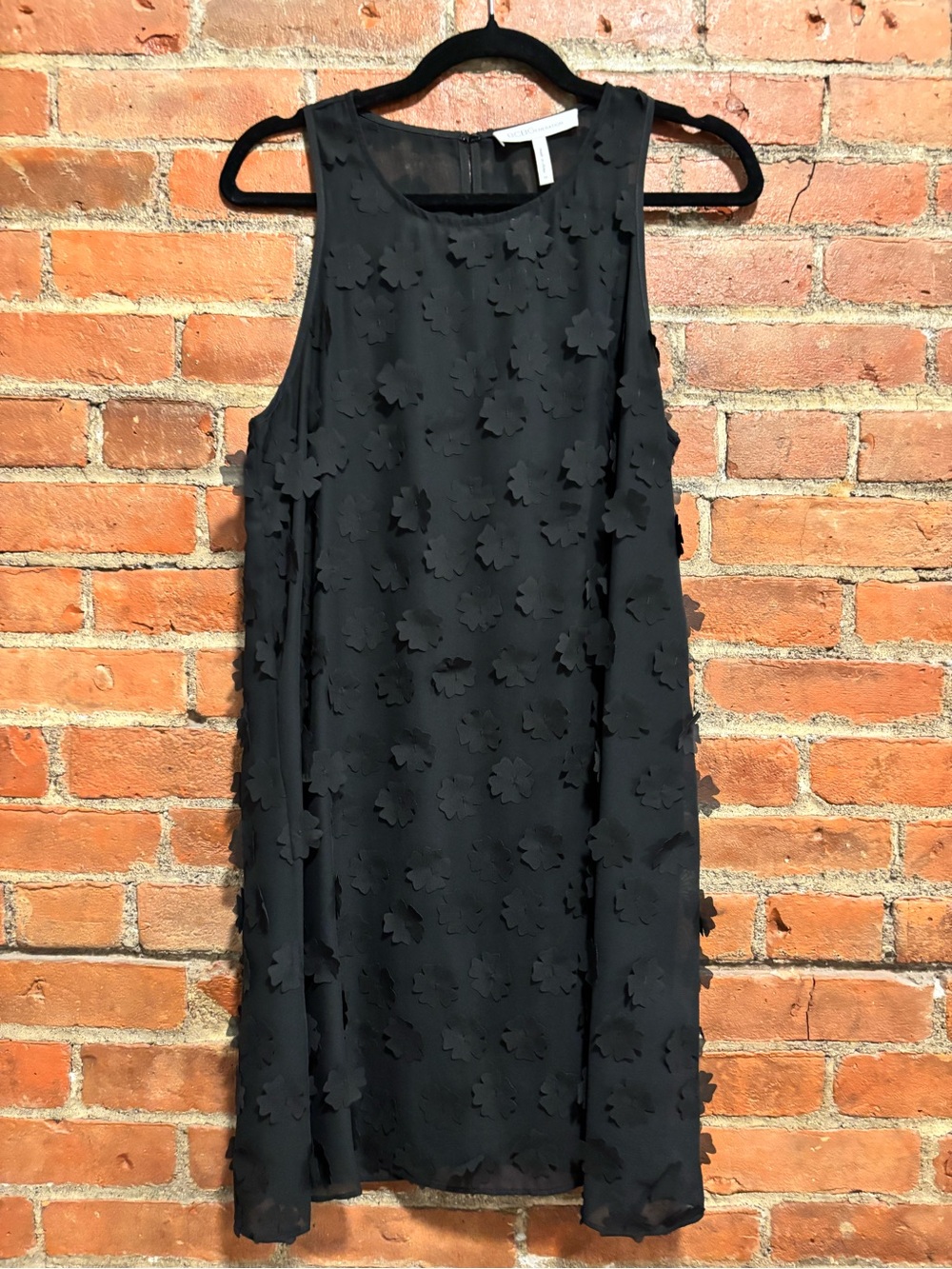 Sleeveless Black Floral Appliqué Shift Dress